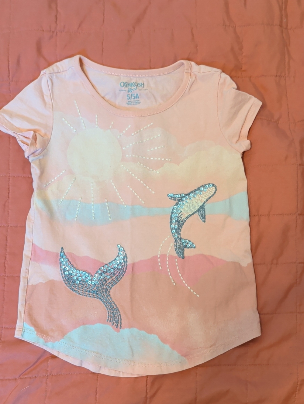OshKosh B'gosh Light Pink Sequin Whale & Mermaid Tail Tee